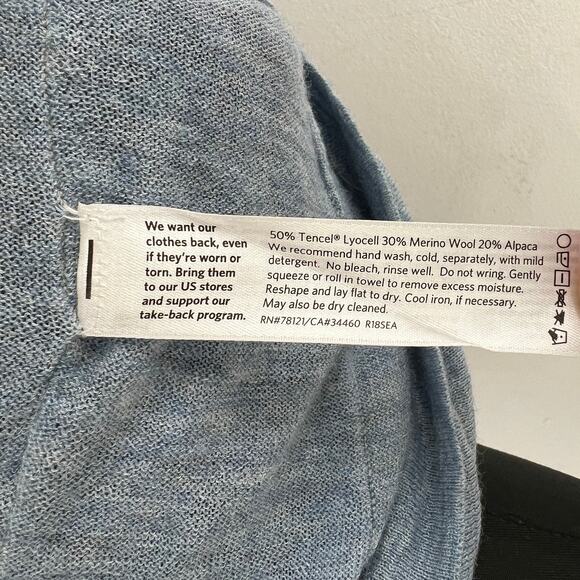 EILEEN FISHER Blue Top Merino Wool Alpaca Ribbed V-Neck Dropped Shoulder S M L? - Picture 8 of 8